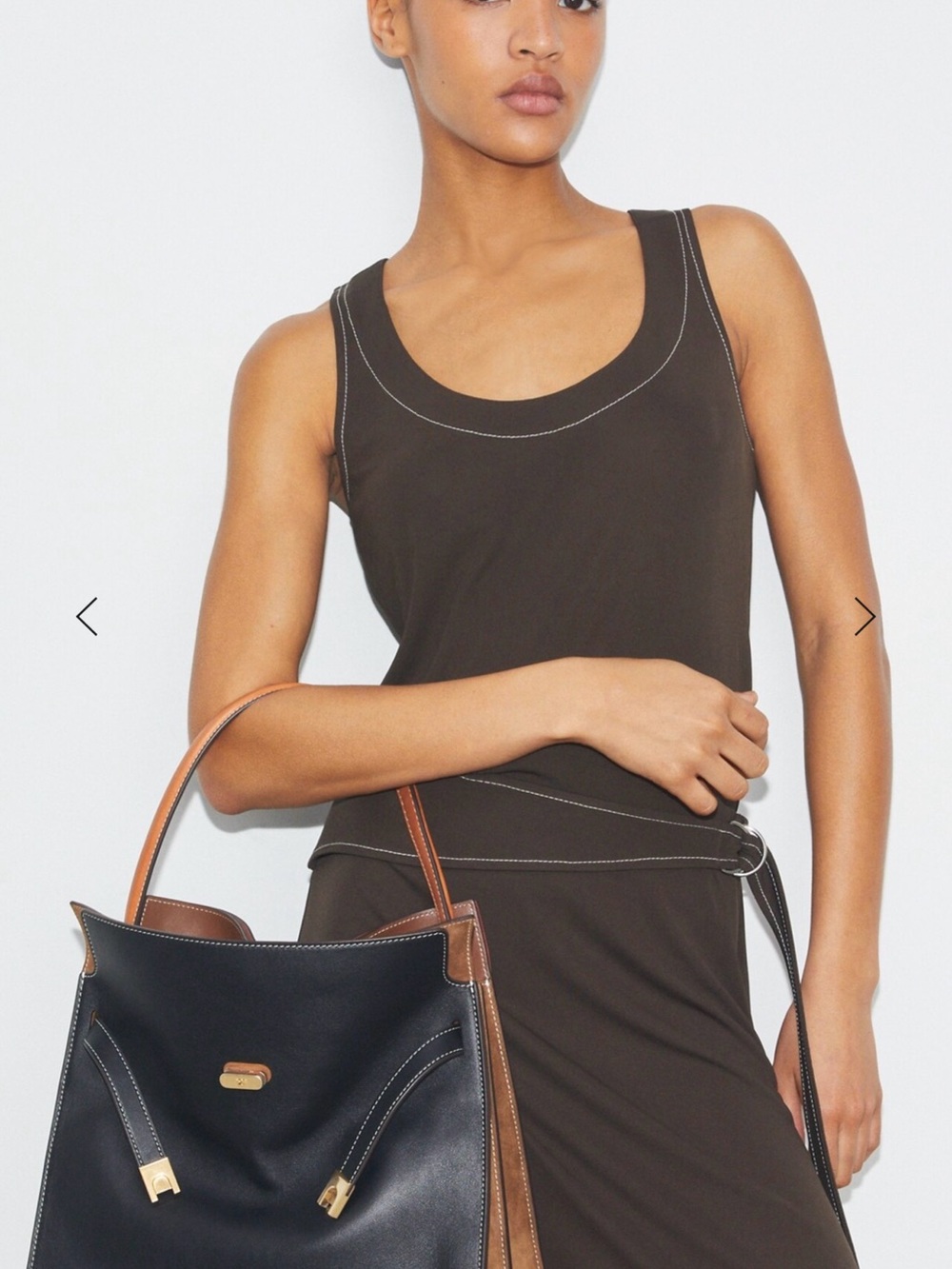 Tory Burch LEE RADZIWILL DOUBLE BAG Black Leather Shoulder Bag Satchel Like New